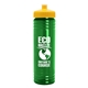 a transparent green bottle & yellow lid 24 oz slim fit upcycle rpet bottle with push - pull lid