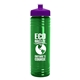 a transparent green bottle & violet lid 24 oz slim fit upcycle rpet bottle with push - pull lid