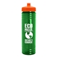 a transparent green bottle & orange lid 24 oz slim fit upcycle rpet bottle with push - pull lid