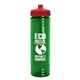 a transparent green bottle & red lid 24 oz slim fit upcycle rpet bottle with push - pull lid