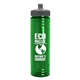 a transparent green bottle & gray lid 24 oz slim fit upcycle rpet bottle with push - pull lid