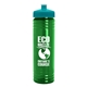 a transparent green bottle & teal lid 24 oz slim fit upcycle rpet bottle with push - pull lid