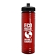 aerial view a transparent red bottle & black lid 24 oz slim fit upcycle rpet bottle with push - pull lid, image 1 of 2