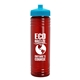 a transparent red bottle & cyan lid 24 oz slim fit upcycle rpet bottle with push - pull lid