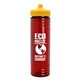 a transparent red bottle & yellow lid 24 oz slim fit upcycle rpet bottle with push - pull lid