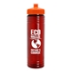 a transparent red bottle & orange lid 24 oz slim fit upcycle rpet bottle with push - pull lid