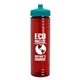 a transparent red bottle & teal lid 24 oz slim fit upcycle rpet bottle with push - pull lid