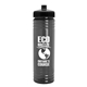 aerial view a transparent smoke bottle & black lid 24 oz slim fit upcycle rpet bottle with push - pull lid, image 1 of 2