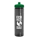 a transparent smoke bottle & green lid 24 oz slim fit upcycle rpet bottle with push - pull lid
