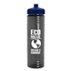 a transparent smoke bottle & navy blue lid 24 oz slim fit upcycle rpet bottle with push - pull lid