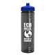 a transparent smoke bottle & royal blue lid 24 oz slim fit upcycle rpet bottle with push - pull lid