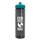 a transparent smoke bottle & teal lid 24 oz slim fit upcycle rpet bottle with push - pull lid
