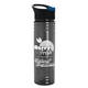 a transparent smoke bottle & black with blue flip tab lid 24 oz slim fit upcycle rpet bottles with pop - up sip lid