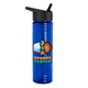 a transparent blue bottle & black lid 24 oz slim fit upcycle rpet bottles with flip straw lid digital