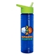 a transparent blue bottle & lime green lid 24 oz slim fit upcycle rpet bottles with flip straw lid digital
