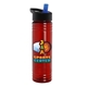 a transparent red bottle & black with blue spout lid 24 oz slim fit upcycle rpet bottles with flip straw lid digital
