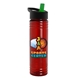 a transparent red bottle & black with green spout lid 24 oz slim fit upcycle rpet bottles with flip straw lid digital