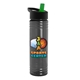 a transparent smoke bottle & black with green spout lid 24 oz slim fit upcycle rpet bottles with flip straw lid digital