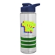 a clear bottle & navy blue lid & green grip sergeant stripe - 24 oz tritan(tm) bottle with drink thru lid, stripe bands, and digital imprint