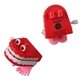 a red/pink wind - up chattering teeth toy with eyes