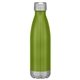 aerial view a lime green with silver accents 16 oz full color swiggy stainless steel bottle, image 1 of 2