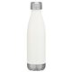 aerial view a white with silver accents 16 oz full color swiggy stainless steel bottle, image 1 of 2