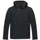 aerial view a navy (575) mens lefroy eco lightweight softshell jacket with hood, image 1 of 9