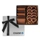 a silver 6 piece cookie gift box with chocolate pretzels