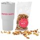 a white soft touch tumbler with party mix