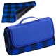 aerial view a blue/blue plaid barrel fleece picnic blanket, image 1 of 2