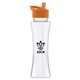 aerial view a clear bottle & orange lid the curve - 17 oz tritan(tm) bottle with flip straw lid, image 1 of 2