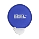 a blue pocket collapsible folding fan with lanyard