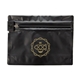 aerial view a black 28 gram child resistant pouch / exit bag 8 x 2 7/16 x 6, image 1 of 2