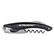 aerial view a black bottle opener, corkscrew opener with knife, image 1 of 2