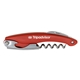 a red bottle opener, corkscrew opener with knife