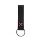 aerial view a black leather & fuchsia linen accent saddler loop keychain, image 1 of 2