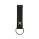 aerial view a black leather & lemon linen accent saddler loop keychain, image 1 of 2