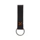 aerial view a black leather & light rust linen accent saddler loop keychain, image 1 of 2