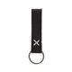 aerial view a black leather & white linen accent saddler loop keychain, image 1 of 2