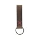 aerial view a distressed brown leather & fuchsia linen accent saddler loop keychain, image 1 of 2