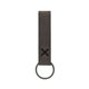 aerial view a slate gray leather & black linen accent saddler loop keychain, image 1 of 2