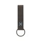aerial view a slate gray leather & turquoise linen accent saddler loop keychain, image 1 of 2