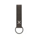 aerial view a slate gray leather & white linen accent saddler loop keychain, image 1 of 2