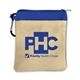 aerial view a natural with blue trim canvas zipper tote with carabiner, image 1 of 2