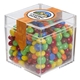a clear & chocolate littles fill option cube shaped acrylic container with candy