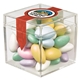 a clear & jordan almonds fill option cube shaped acrylic container with candy