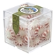 a clear & starlite mints fill option cube shaped acrylic container with candy