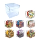 aerial view a group of cube shaped acrylic container with candy, image 1 of 3
