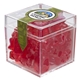 aerial view a clear & gummy bears fill option cube shaped acrylic container with candy, image 5 of 9