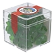 aerial view a clear & gummy bears fill option cube shaped acrylic container with candy, image 7 of 9